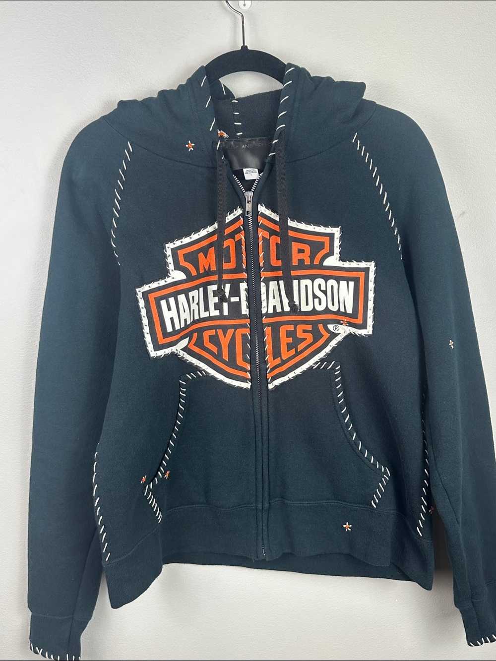 Rare Cause & Effect Reworked Harley-Davidson Whip Stitch Hoodie Dushyant Agarwal - Picture 3 of 16